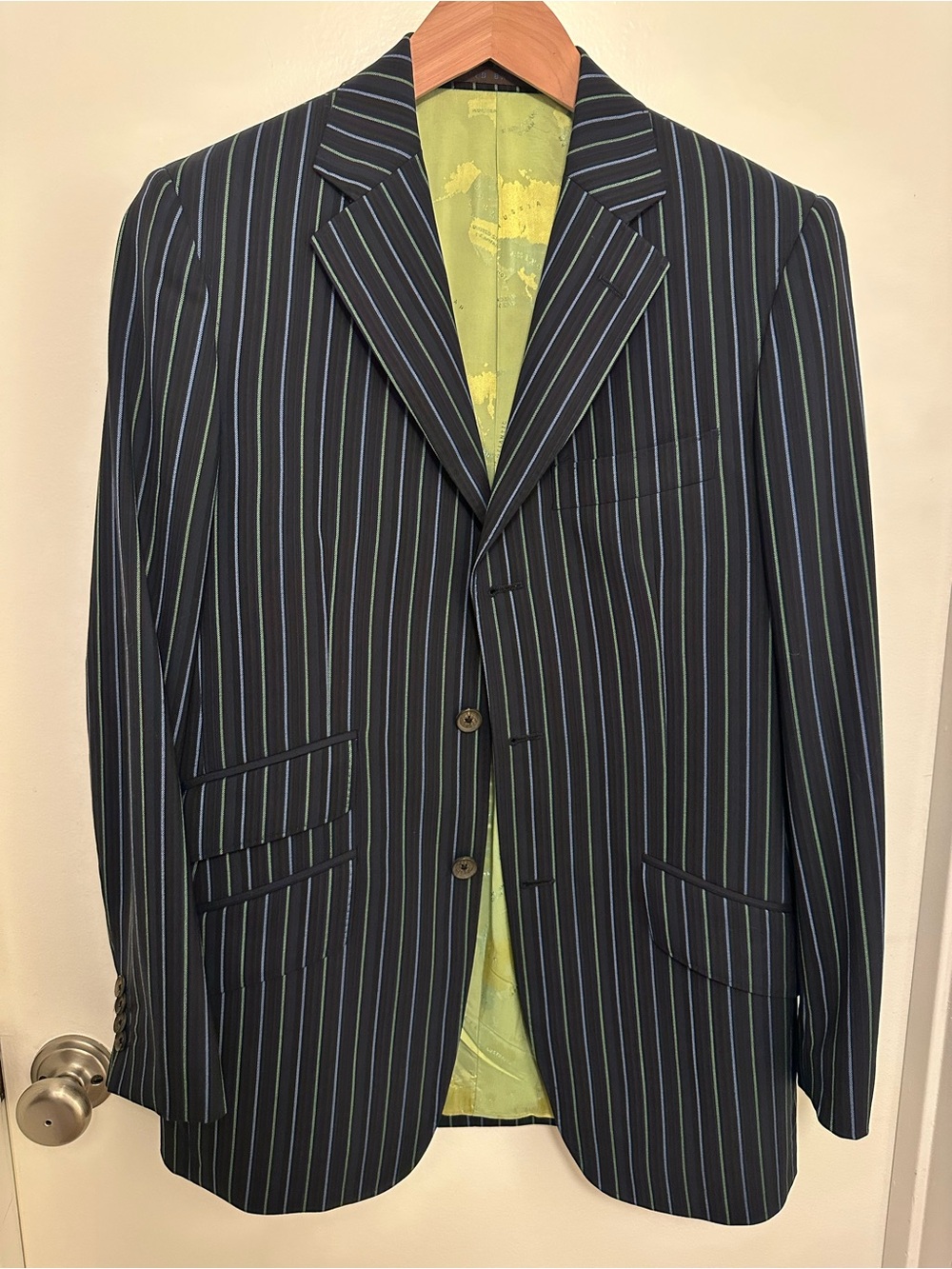 Ted Baker 38R Navy, Blue, & Green Pinstripe Sport Coat Blazer